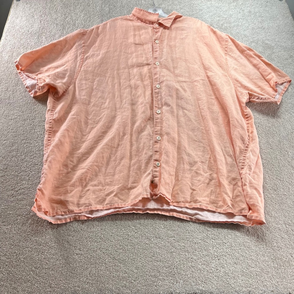 Tommy Bahama Relax Button Up Shirt Mens 3XB Coral Orange 100% Linen Short Sleeve